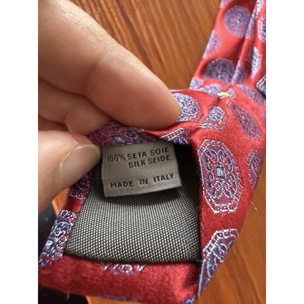 Canali Recent Red Tie - Blue Black Floral Medallion Pattern 100% Silk Italy Tie - Picture 3 of 5
